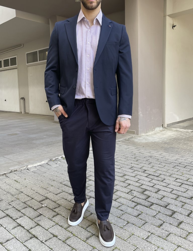 Ανδρικό μπλε σακάκι με τσέπες 6596B φωτογραφία